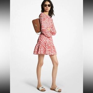 Micheal Micheal Kors Zebra Print Cotton Lawn Cutout Dress Pockets Size Large